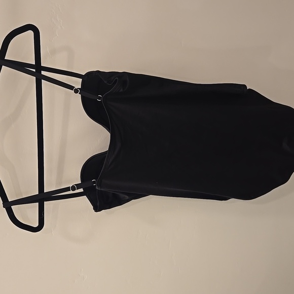 **FREE** Solid Black One Piece Bathing Suit Swimsuit L - Picture 4 of 11